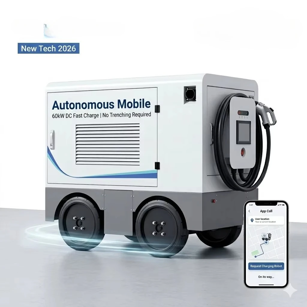 No Trenching 30kW Mobile DC Fast EV Charger Station LiDAR Smart Autonomous EV Charging Robot with OCPP 1.6J Control