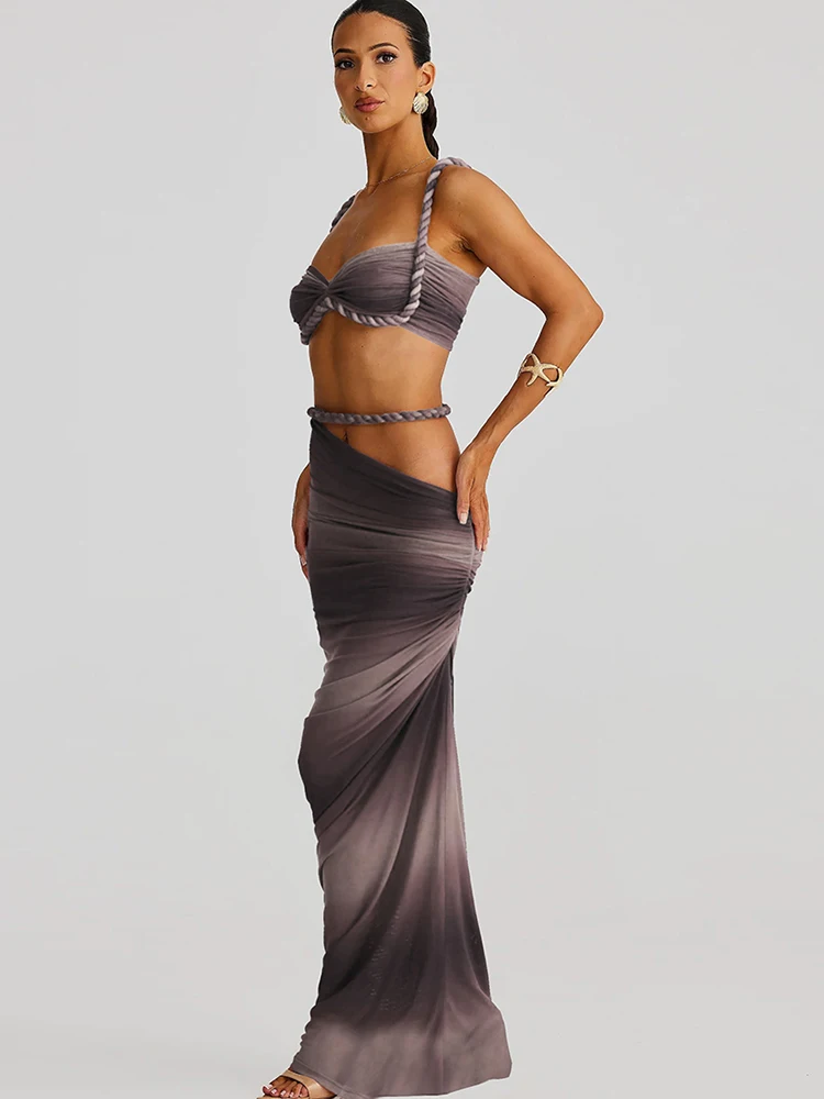 

Weird Puss Plait комплект из 2 предметов женский квадратный воротник складки бандажный бюстгальтер с бантом + узкие длинные юбки 2025 летние вечерние пляжные костюмы для отдыха