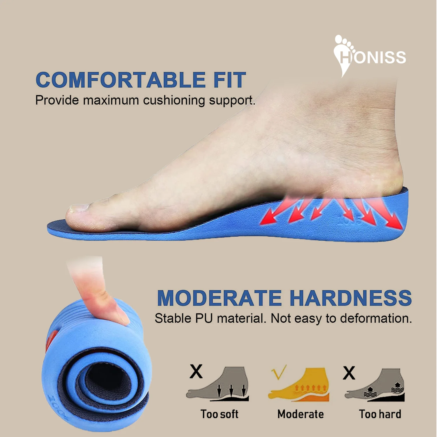 Plantillas invisibles para aumento de altura para hombre y mujer, almohadilla transpirable con absorción de impacto para el cuidado de los pies, color azul