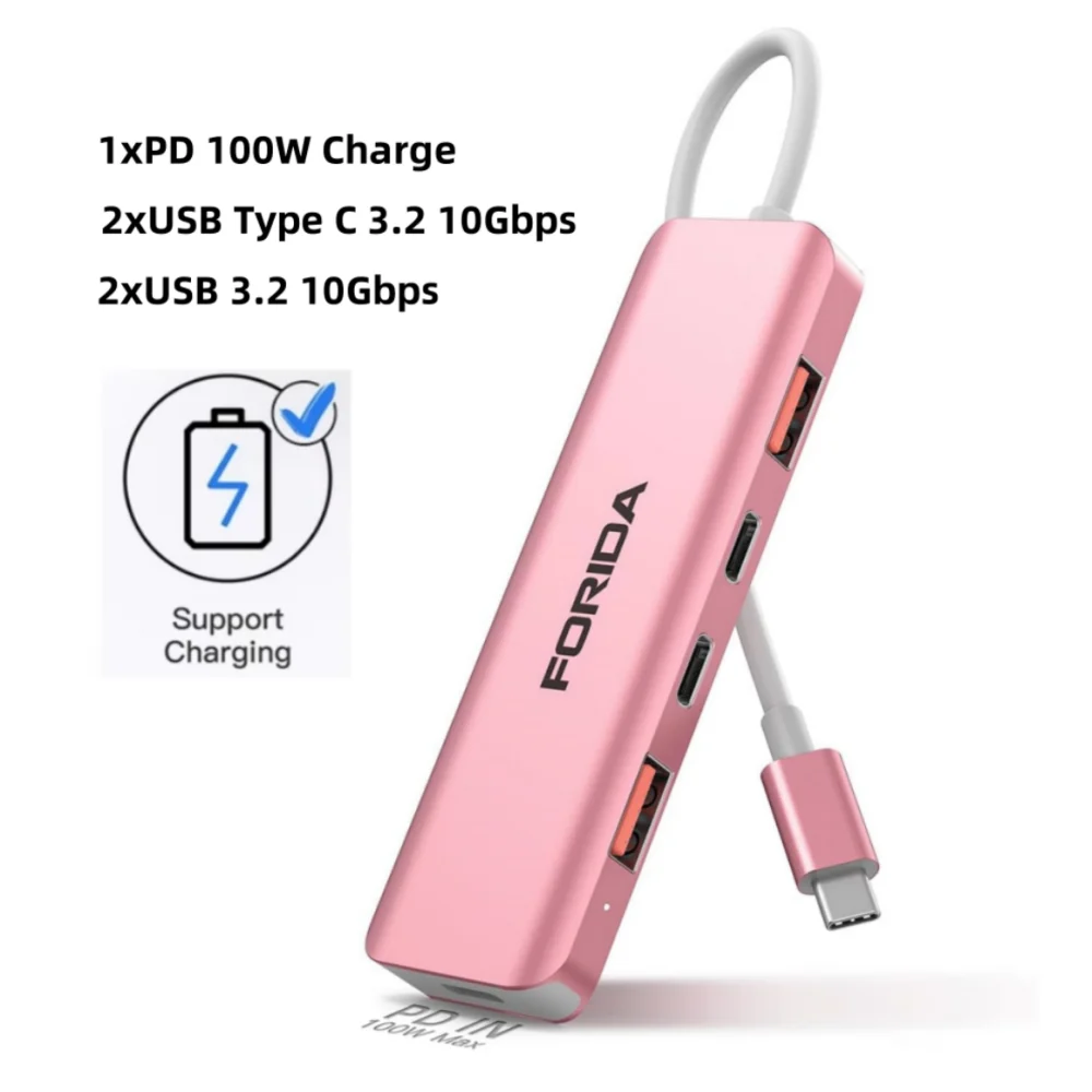FORIDA USB C Hub 10Gbps USB C Splitter 100W Power Charging USB 3.2 Hub do laptopa MacBook Air/Pro iPhone 15/15 Pro/15 Pro Max