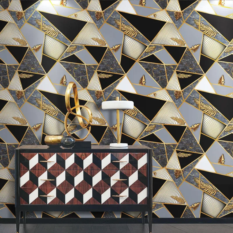 3D Effect Metallic Geometric Marble Wallpaper Roll Modern Quartz Triangles PVC Wall Paper For Living Space and Feature Walls