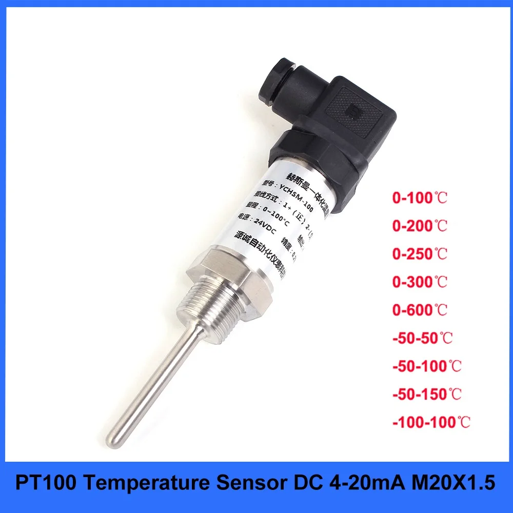 

-100-600 Celsius PT100 Temperature Transmitter 4-20mA M20X1.5 Thread 50MM Plug-in Integrated Temperature Sensor Monitor Module