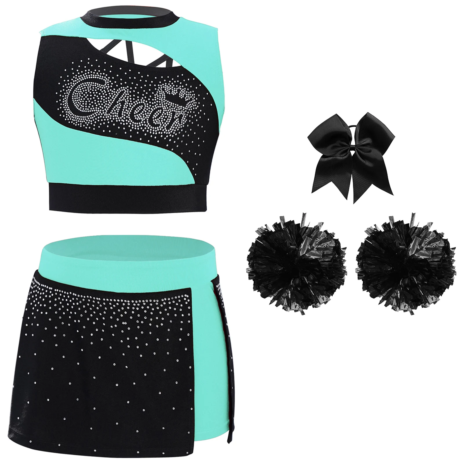 Kids Cheer Dance Clothes Dress Children Jazz Dance Outfit School Girls Cheerleader Costume Cheering Stage Performance Dancewear view 6