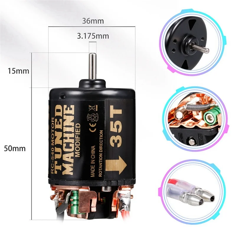 외부 카본 브러시 540 브러시 모터, 1:5 감속 기어박스 포함, 35T, 1/14 트레일러 1/10 RC 자동차 크롤러 SCX10 TRX4