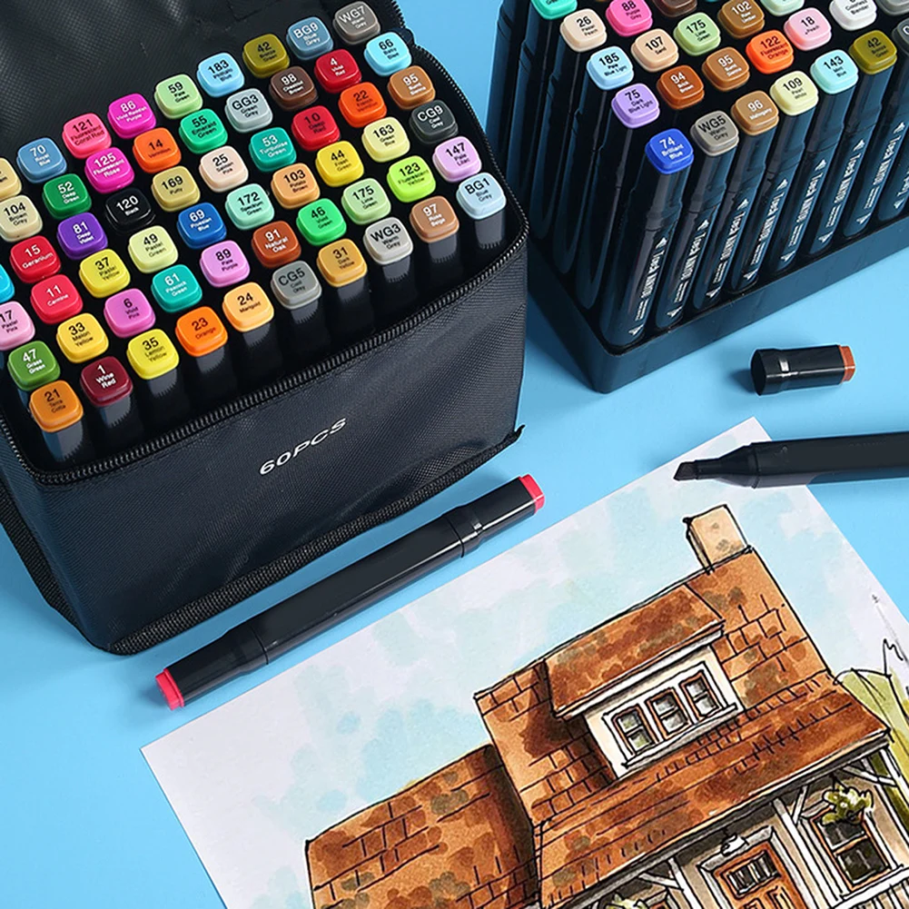 ปากกามาร์กเกอร์24/36/48/60สีชุดปากกาพู่กันวาดภาพสเก็ตช์วาดเขียนอุปกรณ์ศิลปะโรงเรียนสำหรับเครื่องเขียนของศิลปิน