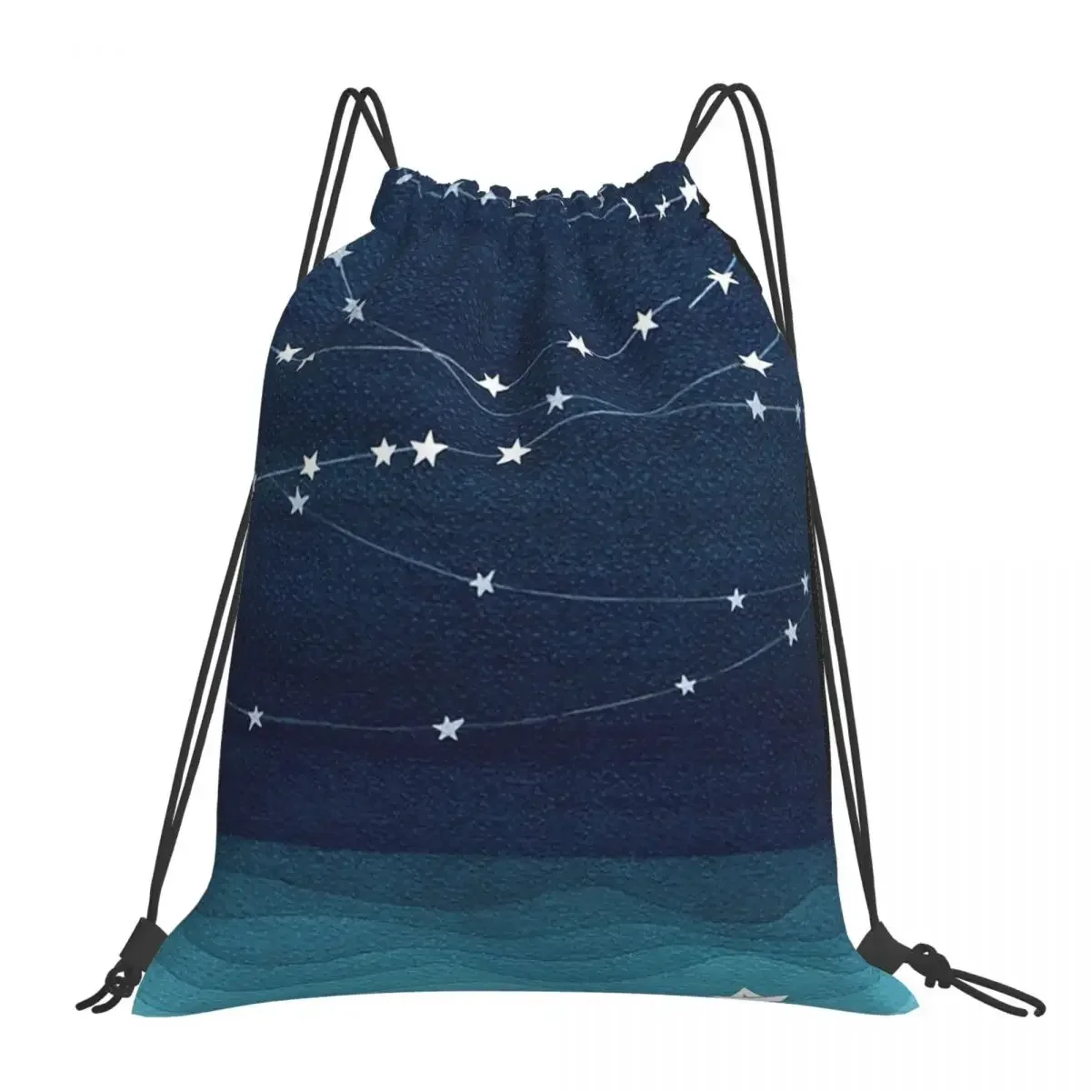 Garland Of Stars, Teal Ocean Backpacks Portable Drawstring Bags Drawstring Bundle Pocket Storage Bag BookBag For Travel Students