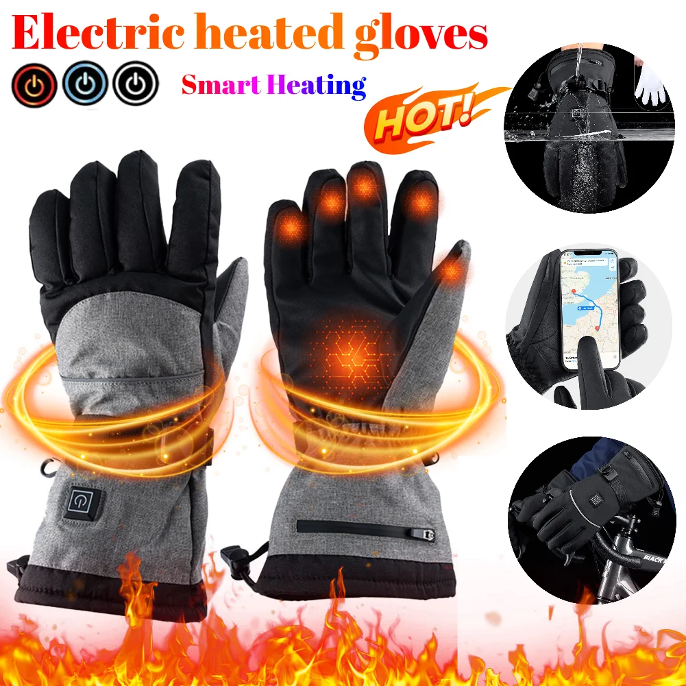 

Electric Heated Gloves Men Women Winter Thermal Gloves Rechargeable Hand Warmer Touch Screen Heating Motorcycle Bike Ski Gloves