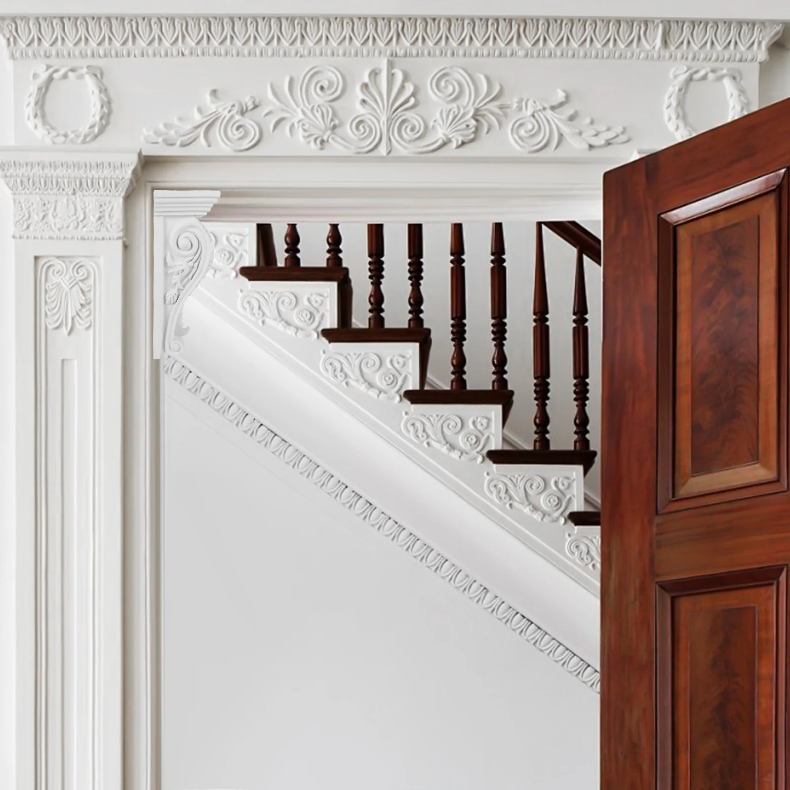 

Carved Decorative Appliques for Furniture Vintage Corbels and Onlays Decor Pu Wall Decorations Door Onlay Applique