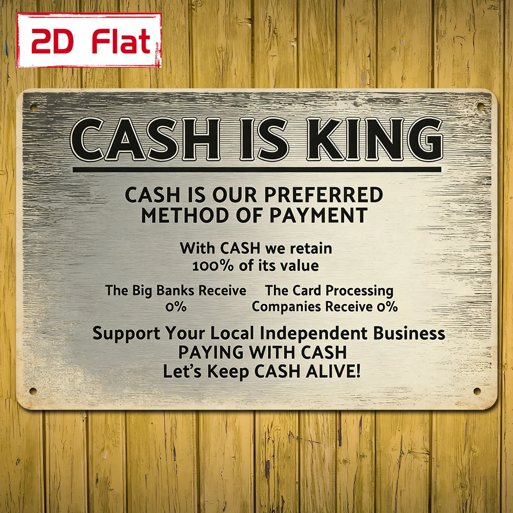 Slogan „Cash Is King“ im Vintage-Stil, Outdoor-Schild, 20 x 30 cm, Wanddekoration, Plakette für Restaurant, Arbeitszimmer