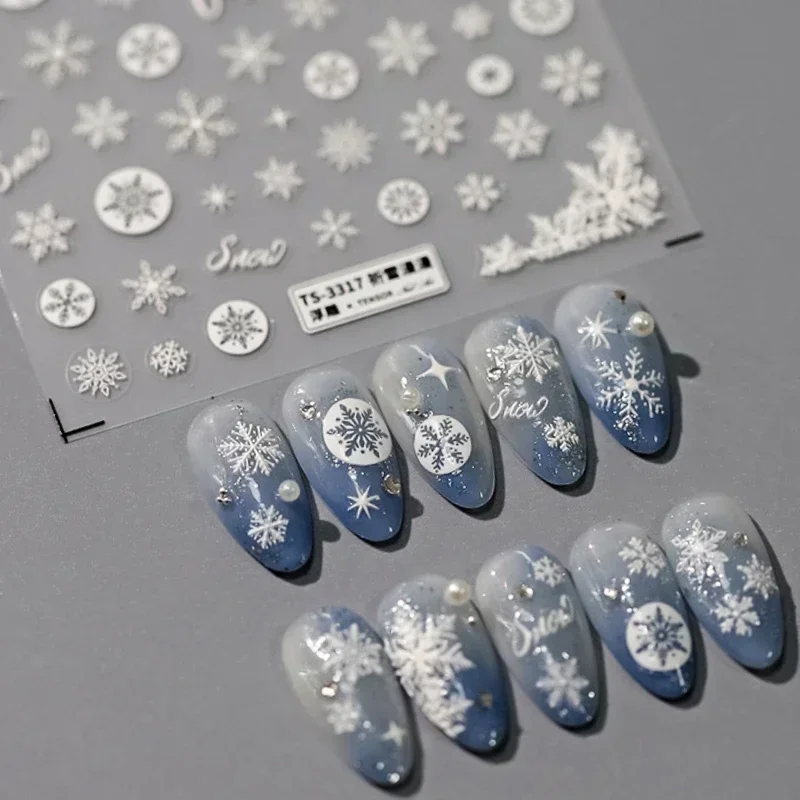 Ice Flower Snow Winter strass Snowflake Star 5D Soft rilievo rilievo Nail Art Decoration Sticker Christmas 3D Manicure Decal