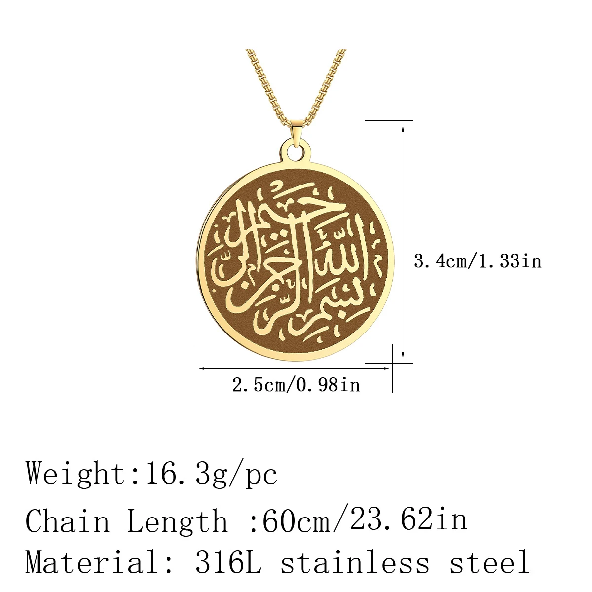 Chandler Stainless Steel Calligraphic Tawheed Written on Moon Star Islamic Men\'s Necklace Personality Pendant for Women