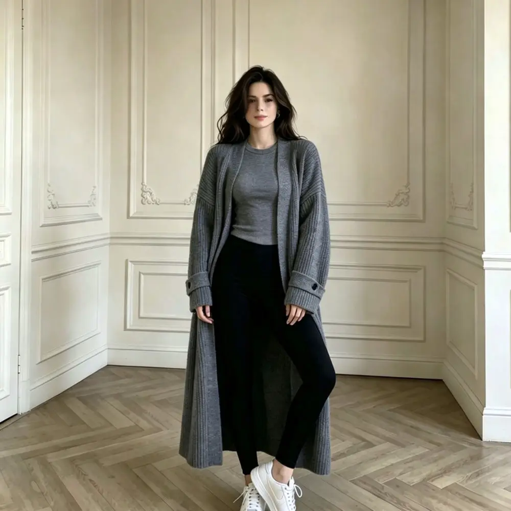 Womens Long Knitted Cardigan Autumn Winter Thick Loose Sweater Coat Casual Soft Fashion Warm Outerwear Top
