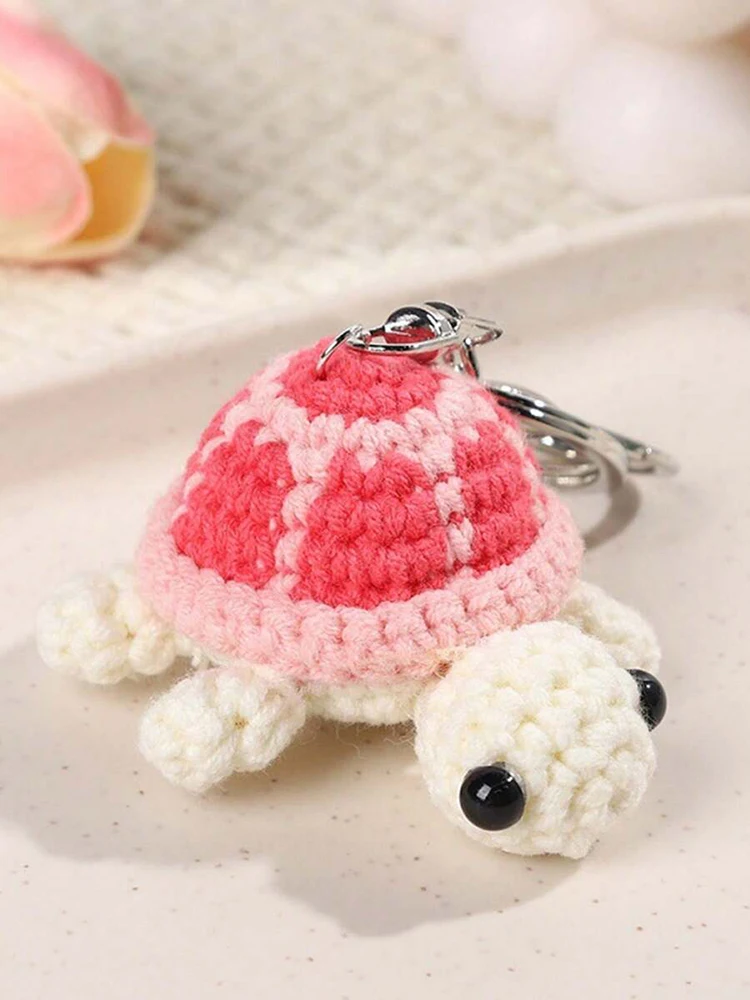 Handmade Yarn Crochet Turtle Key Ring, Gift Idea