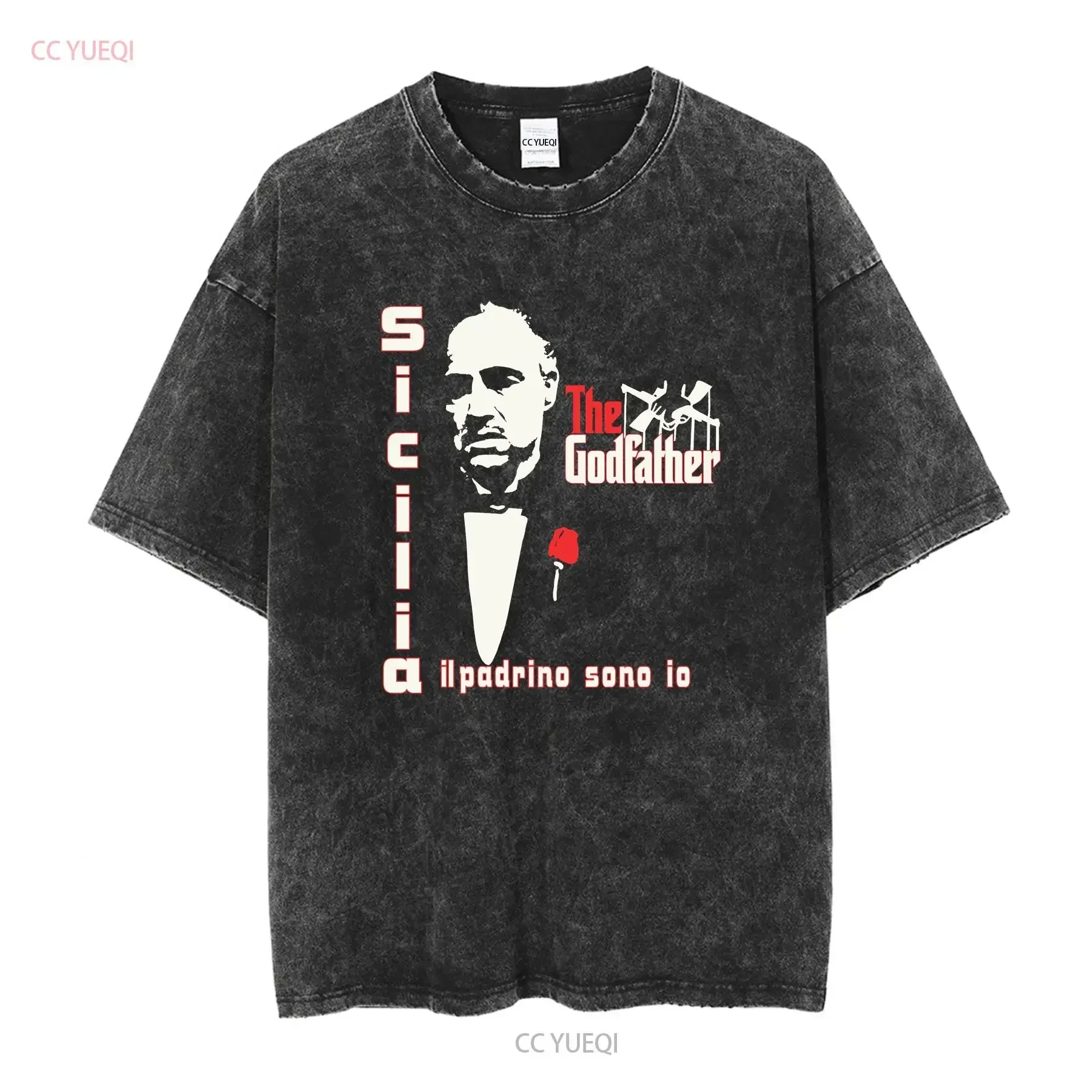 Customization Shirt The Godfather Sicilia Il Padrino Sona Ia Movie T Shirt Size XXL Black Crewneck Vintage Washed Stylish Unisex