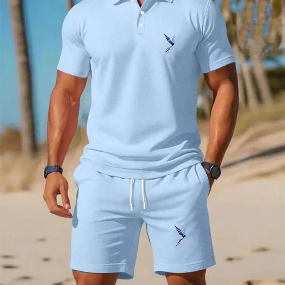 Summer Men's Streetwear 2 Piece Set polo-Neck T-Shirt+Sports Shorts Quick Dry Fitness Gym Running Suit Hot Sale Fashion Casual view 4