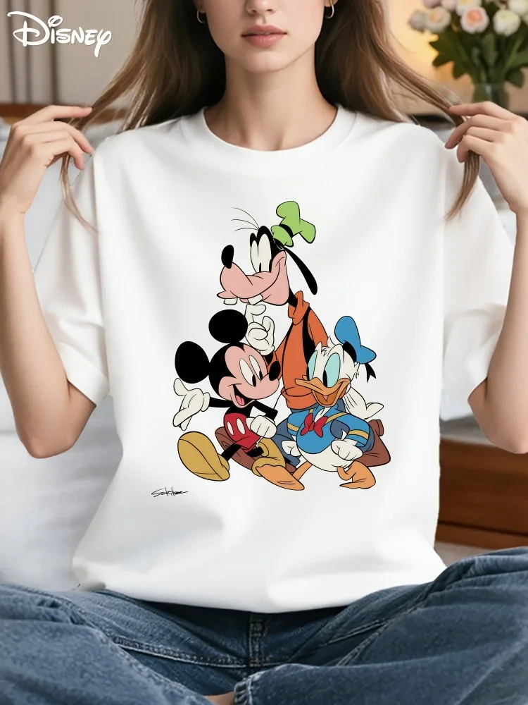レディース ディズニー ミッキーマウス ドナルドダックとグーフィーの友達 プリント Tシャツ ソフト クルーネック 半袖 カジュアル 漫画キャラクター トップス