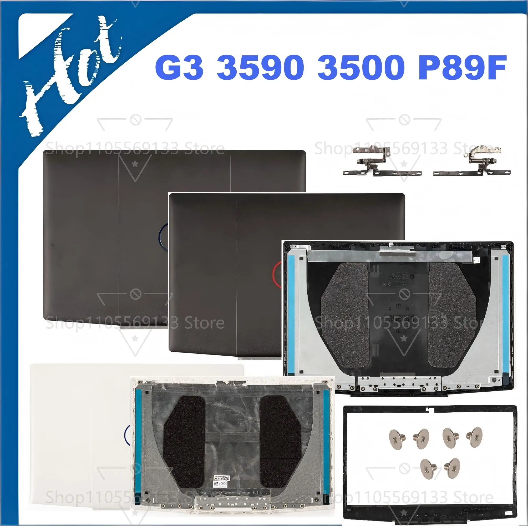 Cubierta trasera/marco frontal/bisagras para Dell G3 3590 G3-3500 P89F, tapa superior de la pantalla, marco frontal, plástico negro, repuesto para portátil