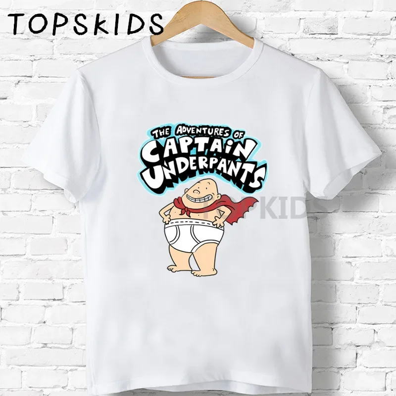 Hot Sale Captain Underpants Character Print Cartoon Children T-shirts Boys Girls Funny Baby Tops Kids Summer O-Neck T shirt