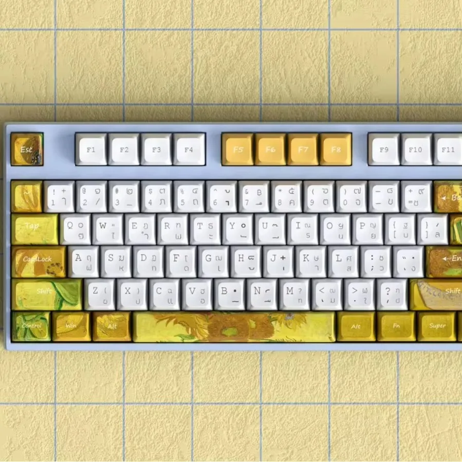 Van Gogh's classic masterpiece [Sunflower] five-sided sublimation PBT mechanical keyboard keycaps