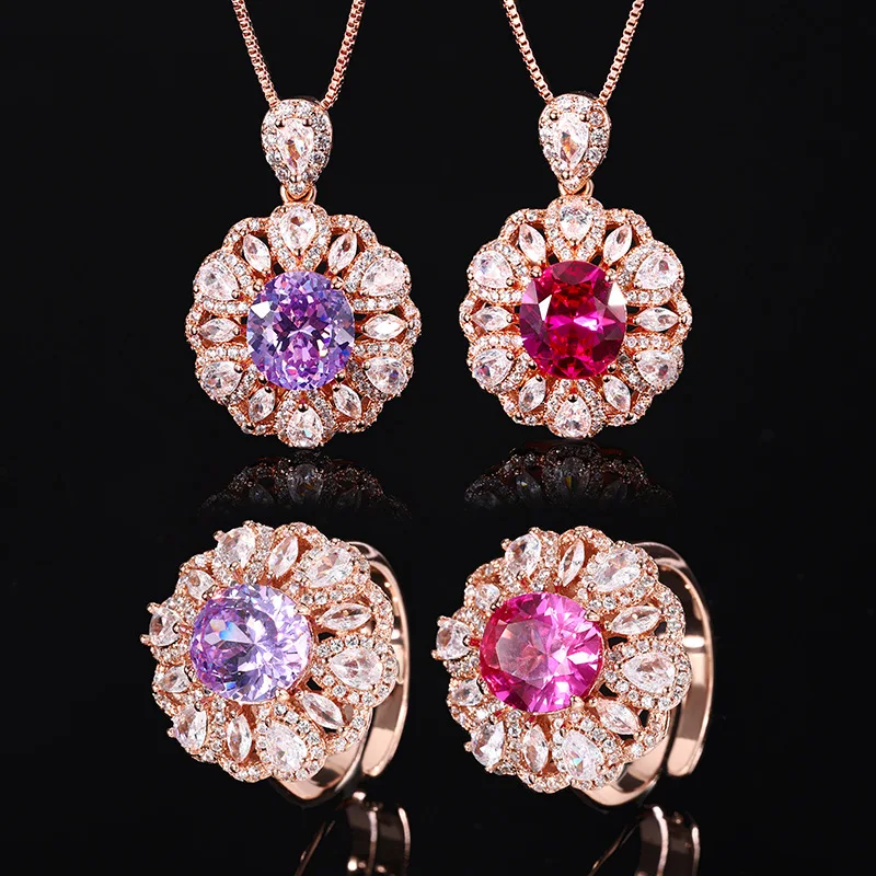 

New Jewelry Gold Plated Vintage Gemstone Egg Shape Rose Gold Set Wholesale 9*10