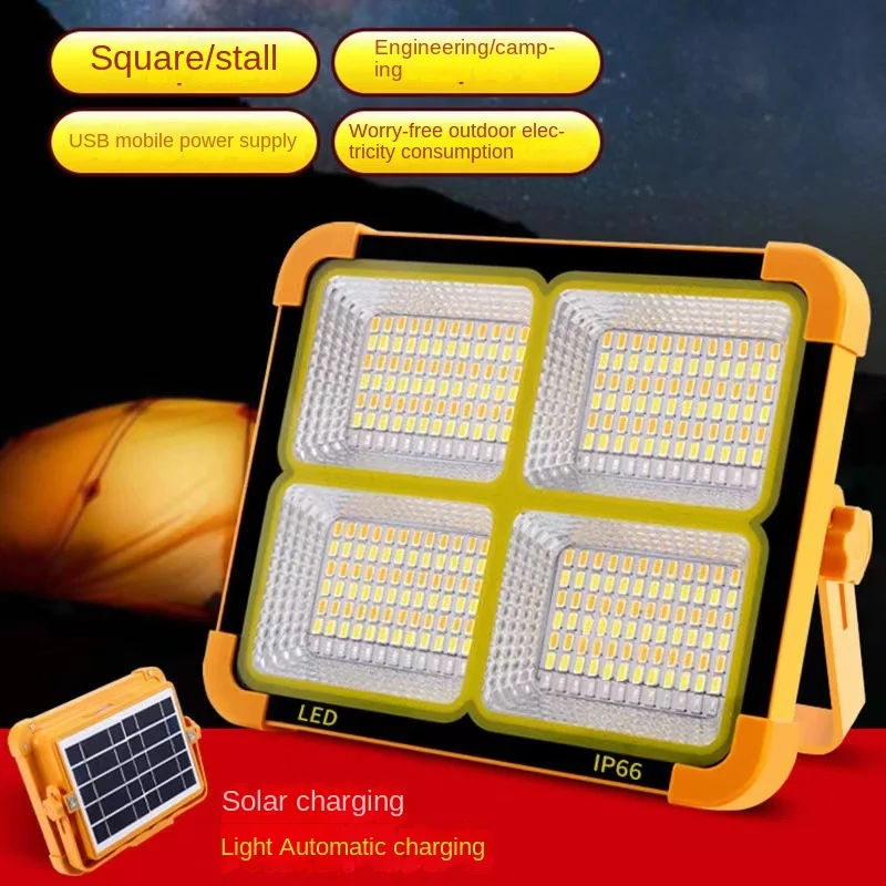 Solar powered charging LED warning floodlight, portable outdoor camping work light, night market stall lighting