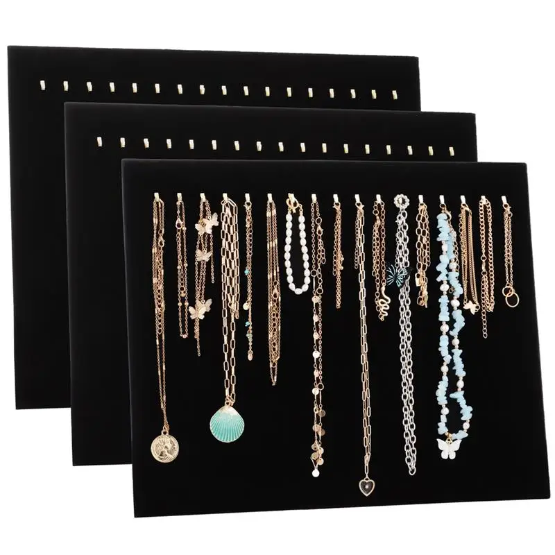 Necklace Display Racks 3 Packs Velvet Jewelry Display Stand With 17 Hooks Jewelry Organizer Board With Folding Stand For Chains