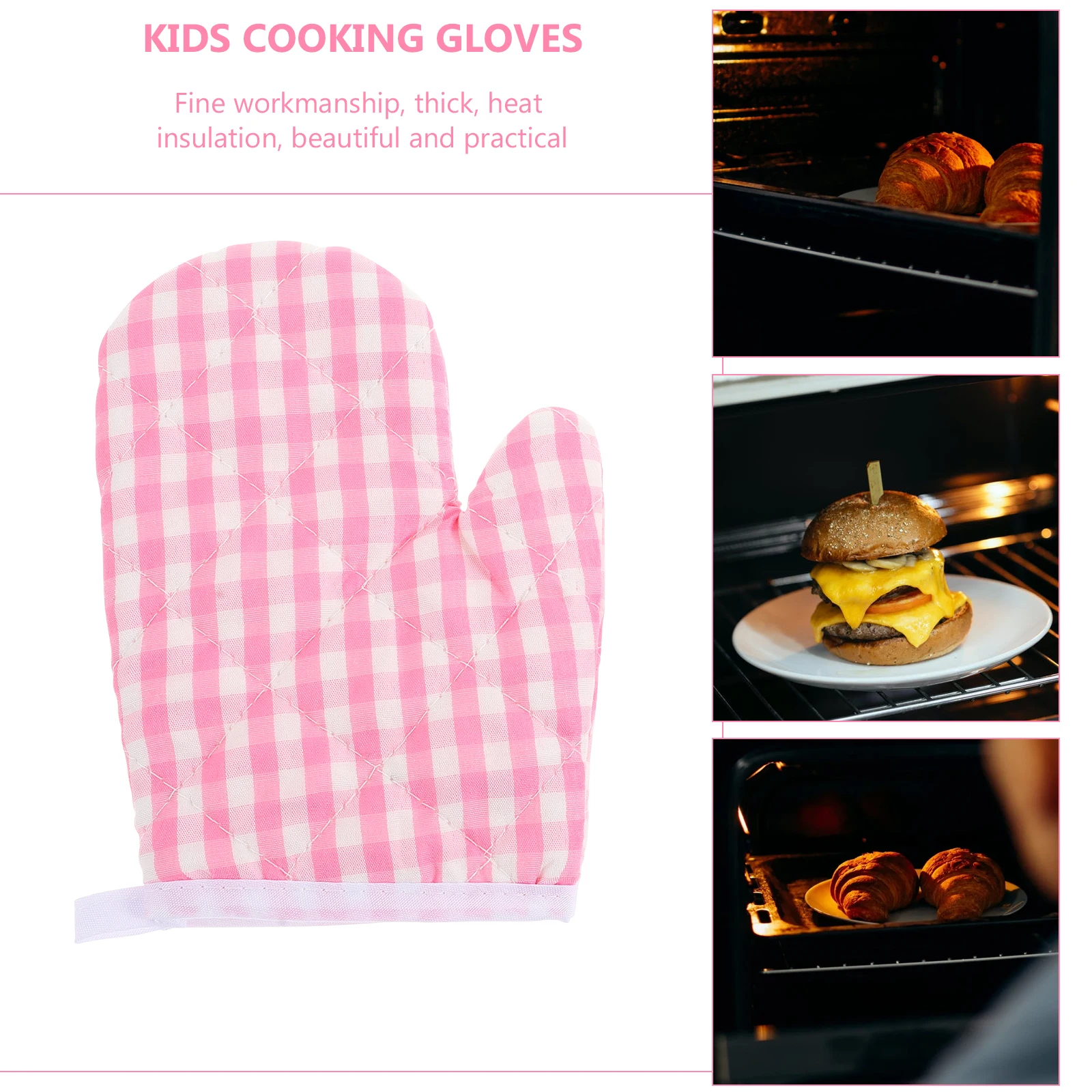 

Child Insulation Gloves Farmhouse Oven Mitts Micro-wave Pink Polyester Microwave