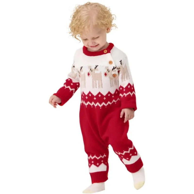 Baby Girl Christmas Sweater Toddler Teddy Reindeer Outfit Long Sleeve Red Clothes bebe ropa bebe niña Jumpsuit  новорожденных