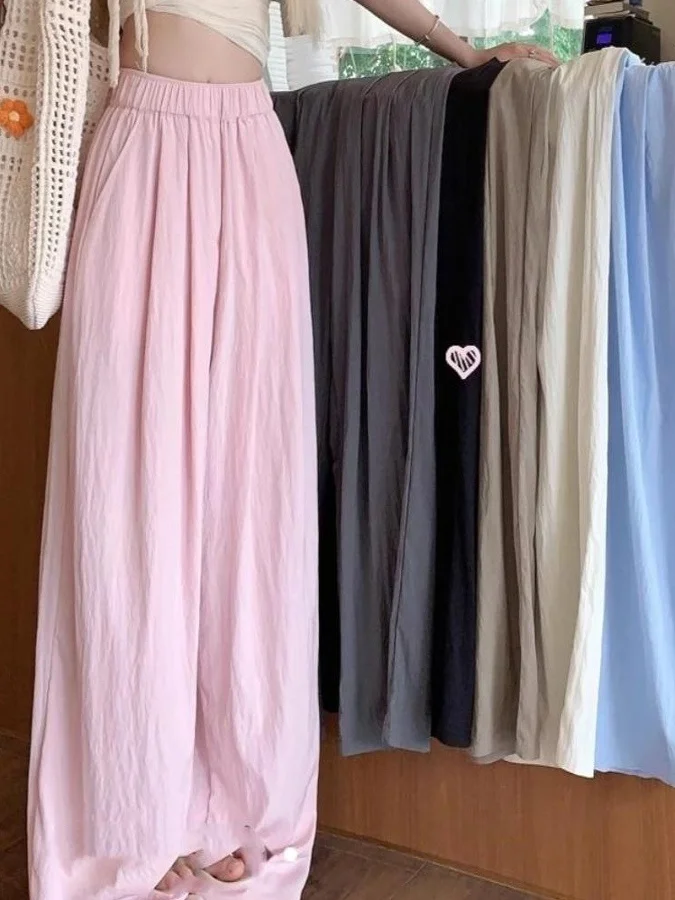 

plus Size Women's High Waist Casual Pants Summer Korean Sle Loose Wide Leg Pants Long Length Cover Meat Trousers