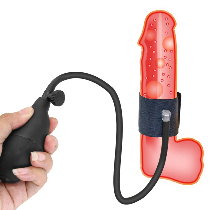 Penis Enlargement Sleeve Inflatable Cock Ring Reusable Silicone Condom Dick Extension Sex Toys Thick Penis Extender