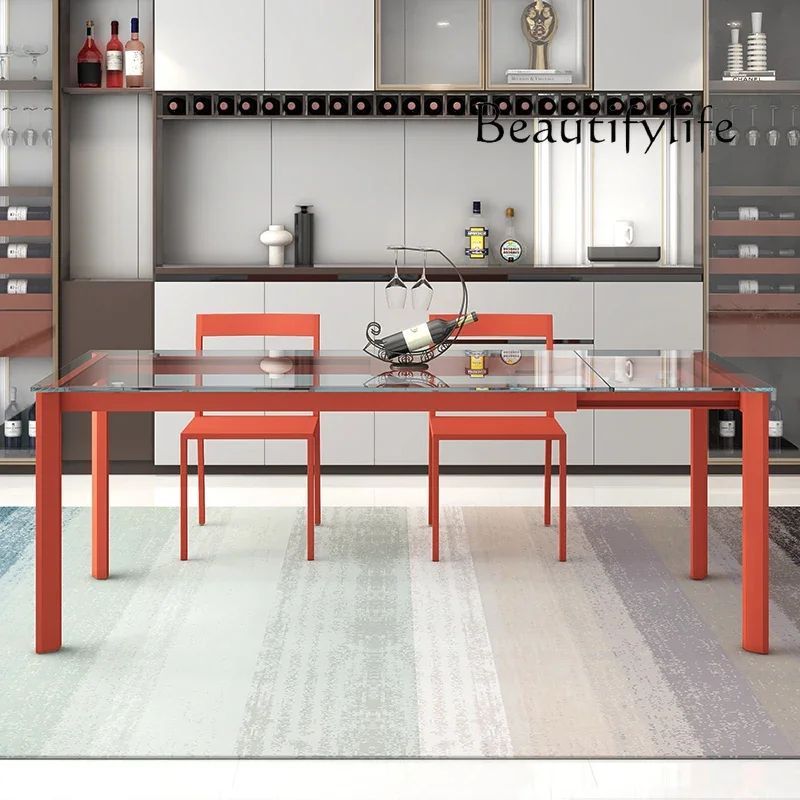 N36 Tempered glass dining table light luxury folding dining table rectangular custom color unilateral telescopic dining table