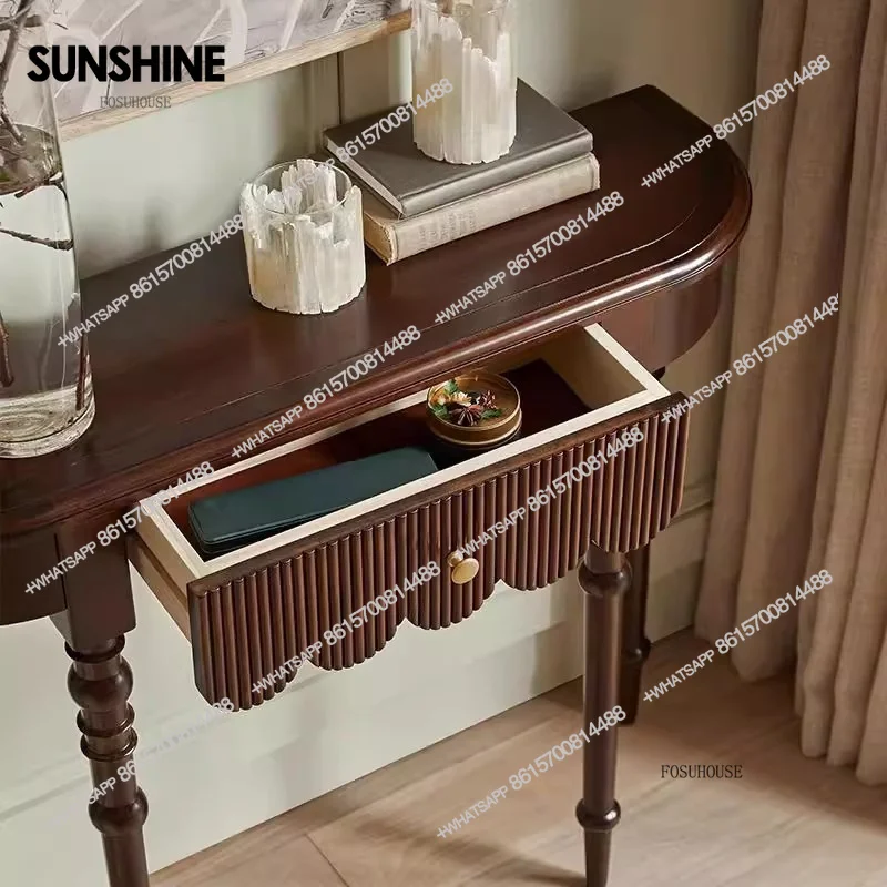 

Retro Solid Wood Semi-circular Console Table Entrance Hall French Corner Tables Living Room Entryways Table Home