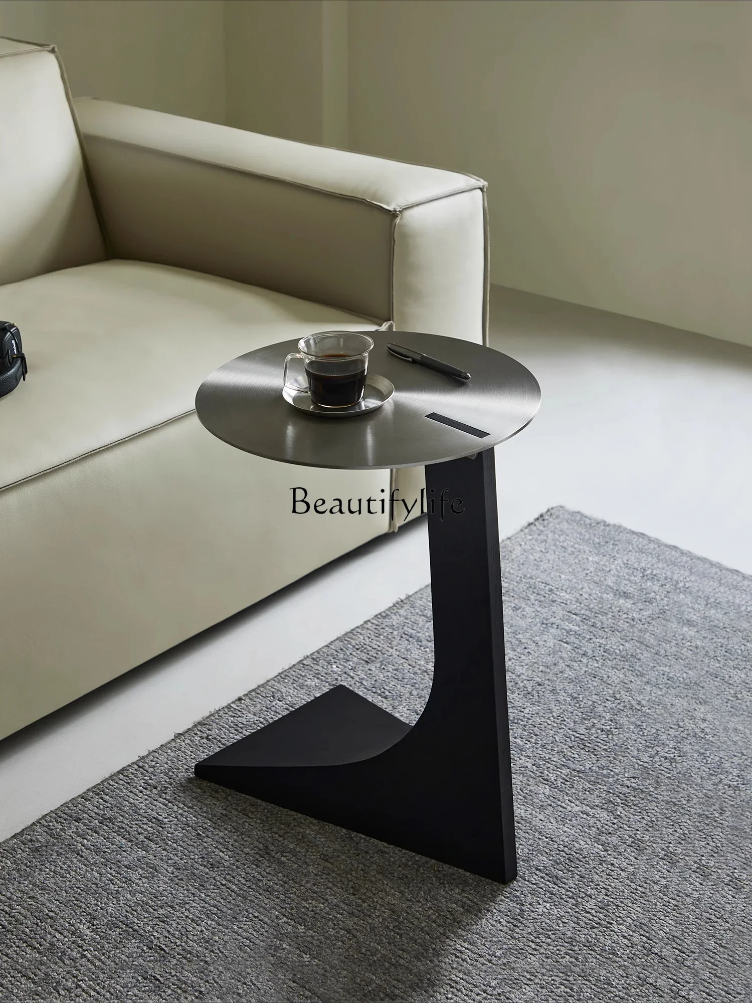 

ls 42North American black walnut solid wood sofa edge few stainless steel round table