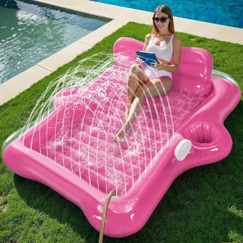 Inflatable Water Spray Floating Bed, Floating Exhaust Cushion Bed Water Play Toy Amphibious Floating Lounge Chair Air Mattresses