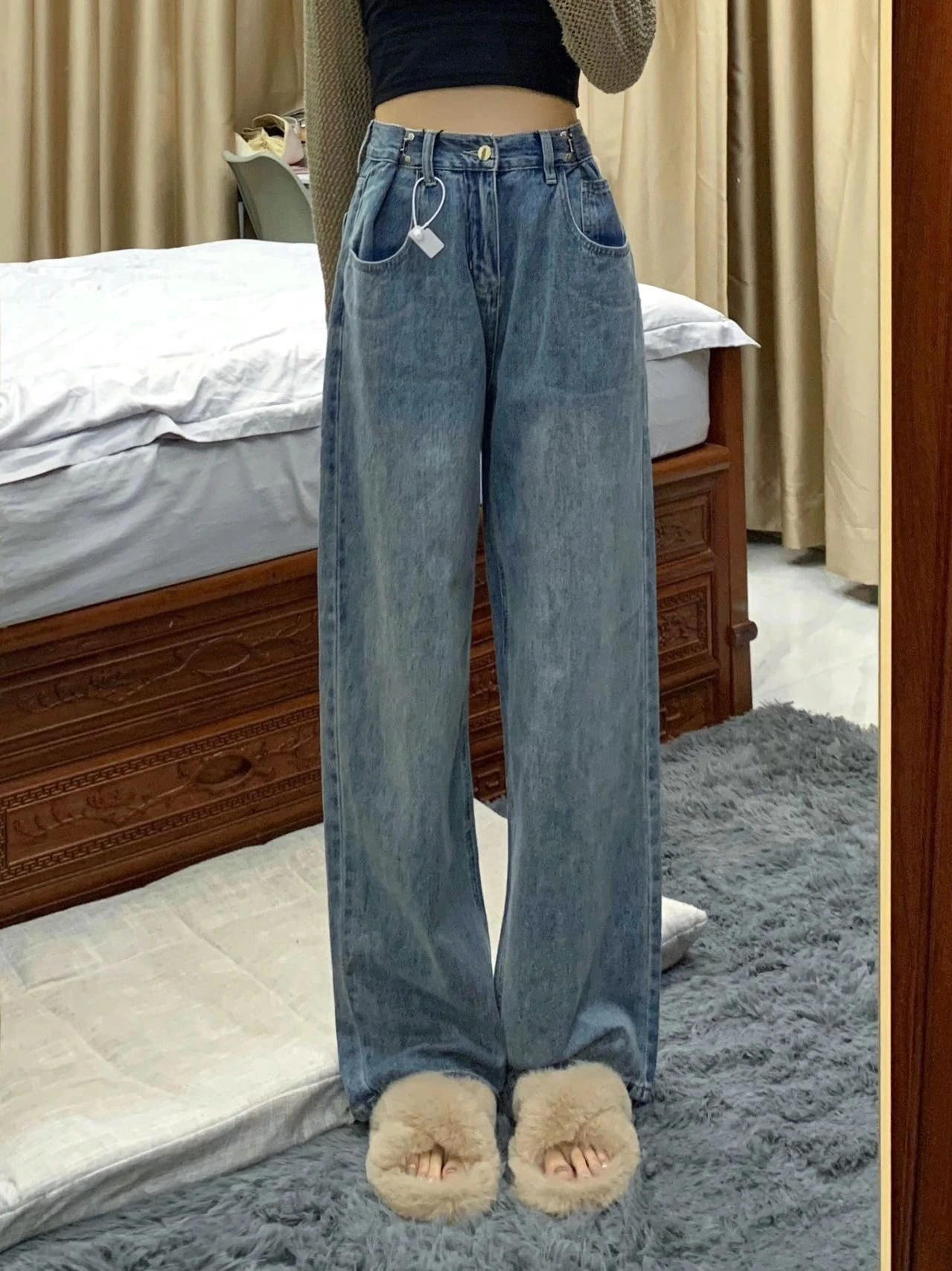

High Waist Wide Leg Jeans Women's Summer Thin Straight Tube Floor-Length Pants Slimming Vintage Bootcut Denim Skinnies