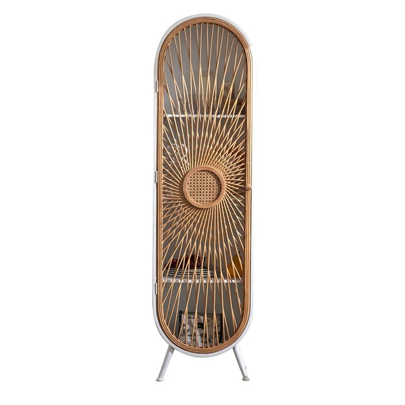 

Pastoral rattan entrance cabinet, homestay retro narrow American white wrought iron multi-layer