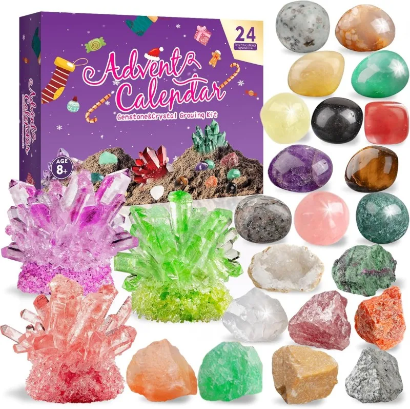 

Study Timer Korean Crystal Advent Calendar 2025 For Kids 24 Natural Gemstones & Stones Advent Calendar With Timers