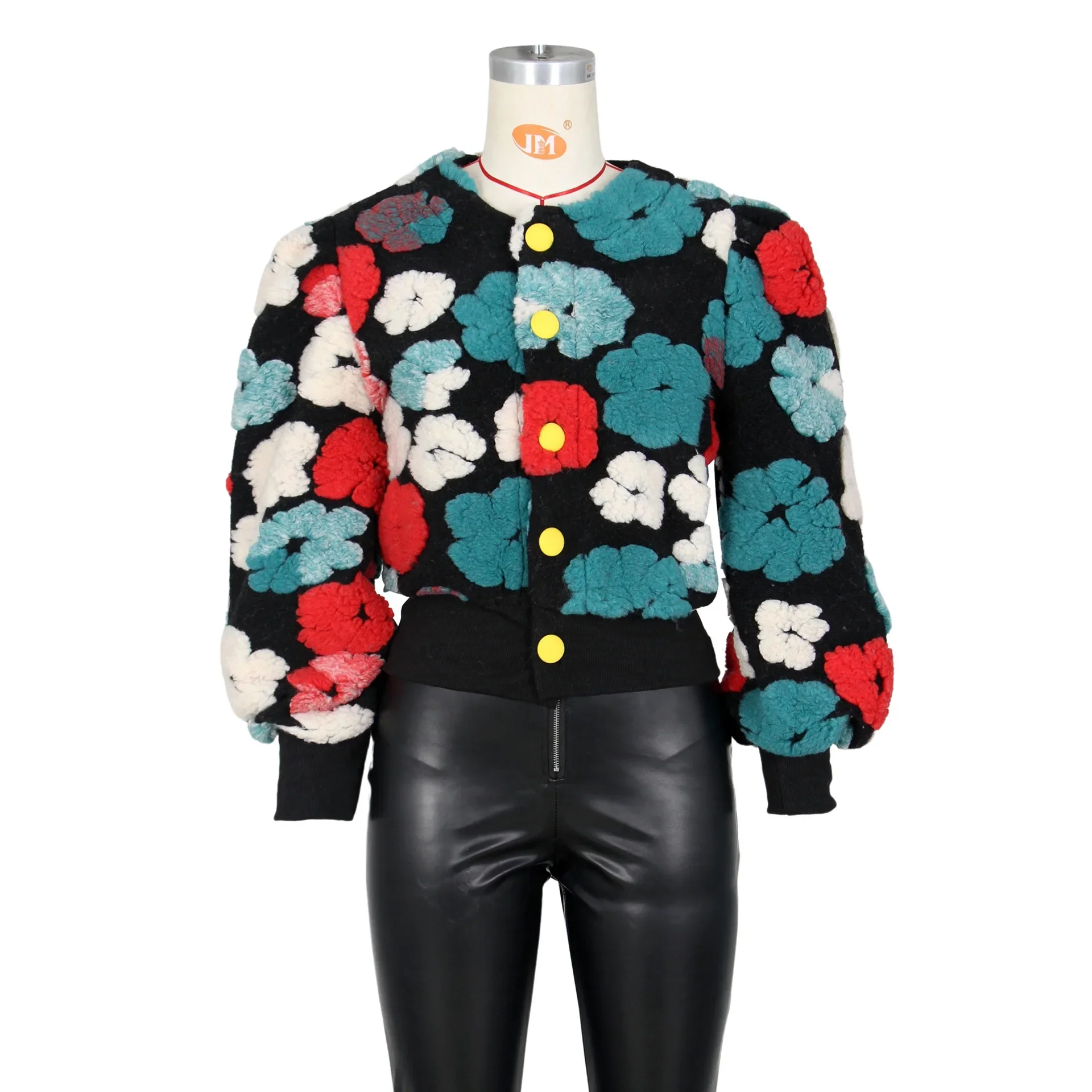 Streetwear Winter Warm Thick 3D Flowers Patchwork Jacket Women Puff Long Sleeve Single-breasted Baseball Coats Vintage Outwear