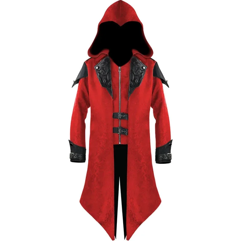 Halloween Adult Vintage Court Assassin Cosplay Costume Man Carnival Party Medieval Renaissance Gothic Hooded Coat Fancy Dress Up