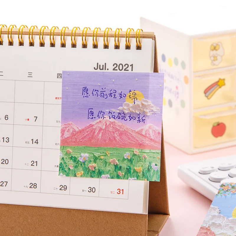 Oil Painting Landscape Pastel Colorful Super Sticking Power Memo Post Stickies Square Sticky Notes for Office, Home, School