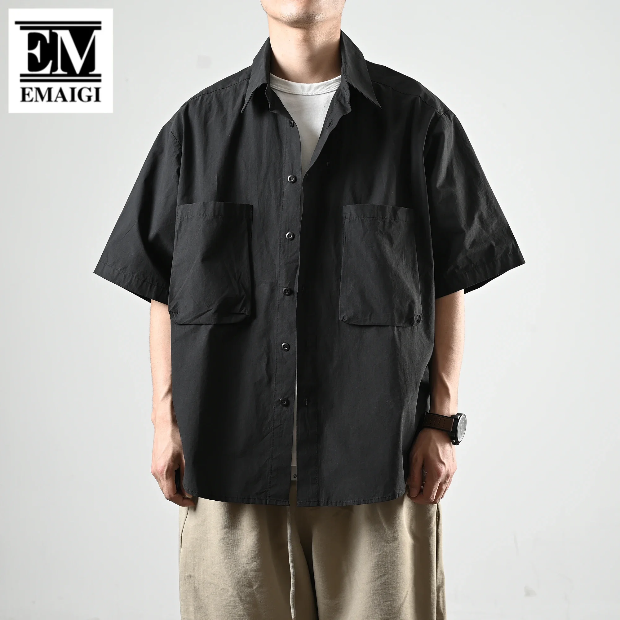 

Summer Men Pocket Loose Casual Oversize Short Sleeve Shirts Japan Harajuku Streetwear Cityboy Couple Male Women Cargo Shirt