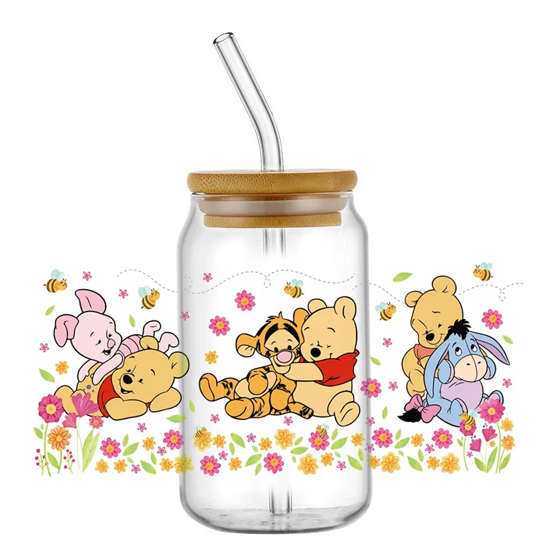 popular cartoon bear pattern 16oz Tumbler UV DTF Wrap Waterproof SelfAdhesive DIY Cup Sticker for Glass & Can