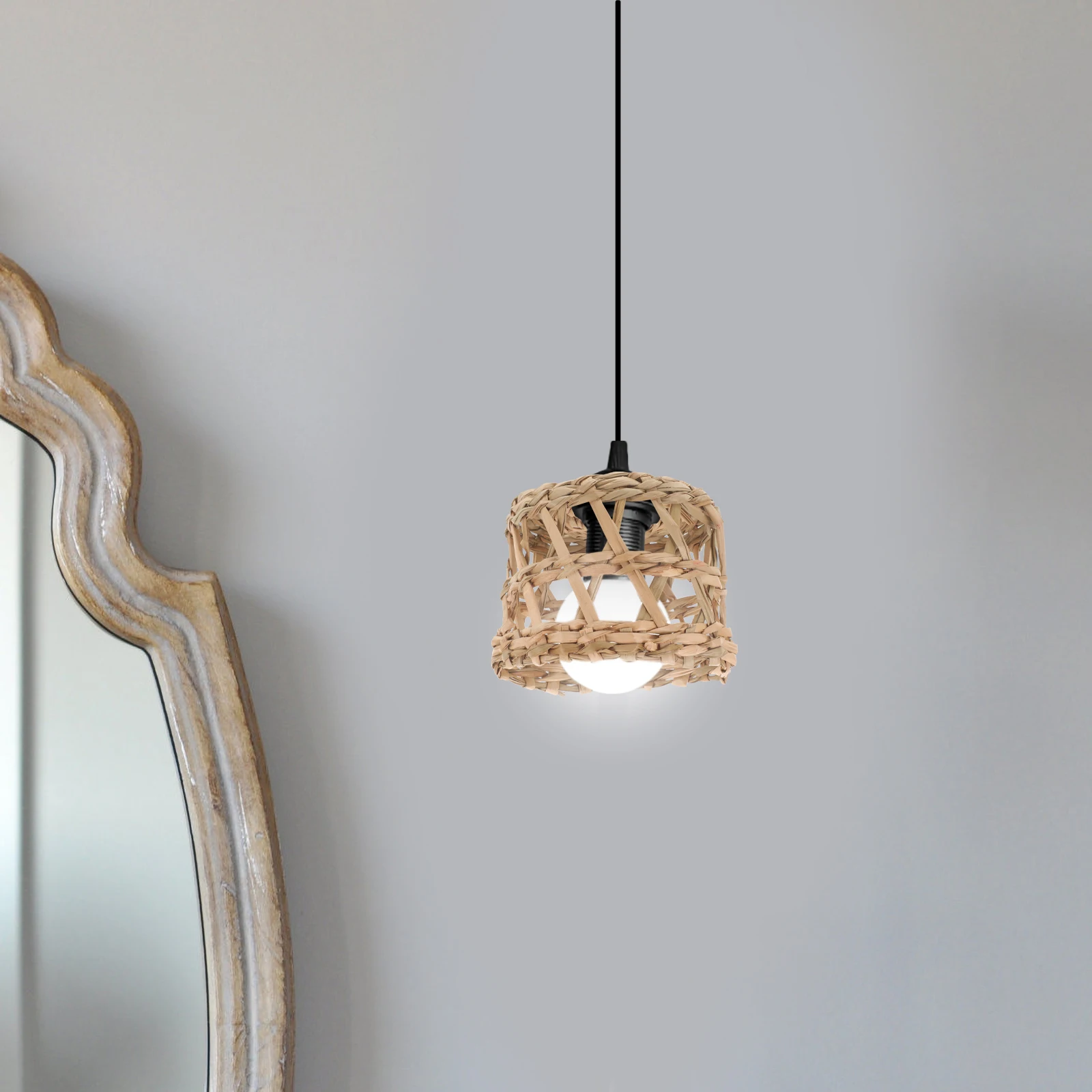 Creative Lampshade Woven Cover Hanging Pendant Straw Boho Decorative Light Protection Rustic Design Simple Structure Versatile