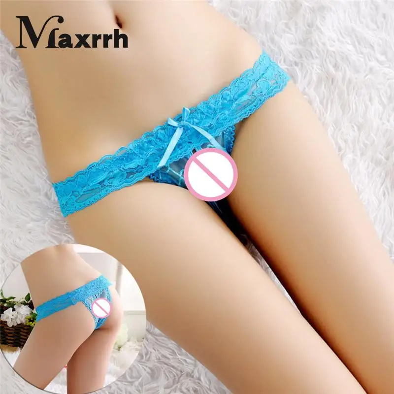 Sexy Open Panties Women Crotch Crotchless Lace Thongs G-string V-string Panties Knickers Underwear Bows Sexy