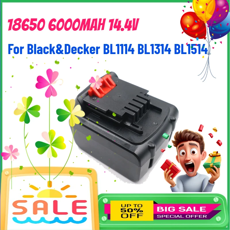 

18650 6000mAh 14.4V Battery for Black&DeckerBL1514 BL1114 BL1314 Impact Drill Electric Drill Rechargeable Battery