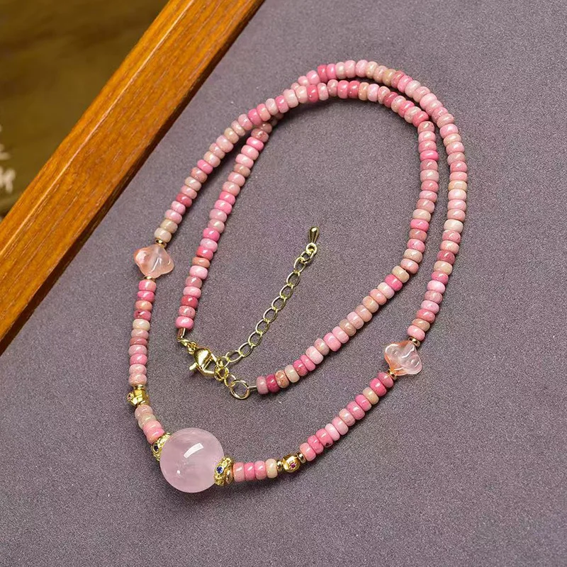 

Natural Rose Quartz Necklace Pink Pendant South Red Agate Cloud Accessories Collarbone Chain Women