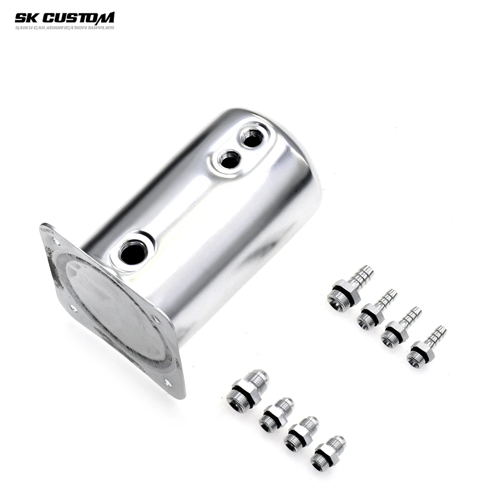 Universal Two Types Of Interfaces 1.5L Fuel Surge Tank with Swirl Pot AN8 Out AN6 Dome Oil Catch Can Tank Aluminium Alloy Silver