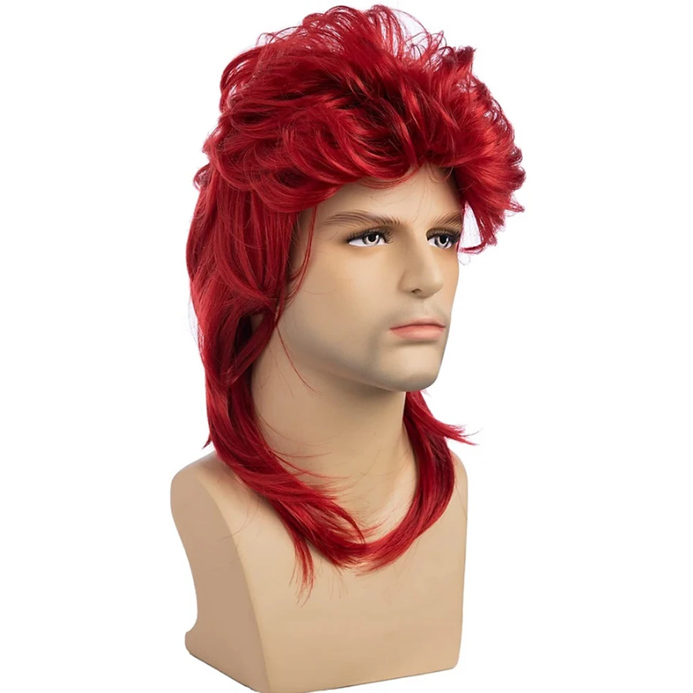 HAIRJOY Sallcks Herren Vokuhila Perücken Kunsthaar Lockiges 70er 80er Retro Cosplay Kostüm Perücke Rocker Disco Fancy Show Perücken – Detail 9