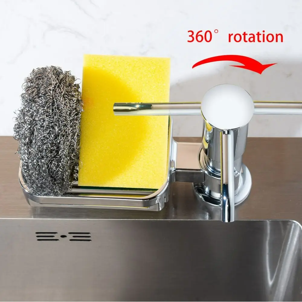 Hand Press Type In Sink Soap Dispenser with Storage Rack Durable Kitchen Soap Dispenser ABS 360°rotation Dish Soap Pump