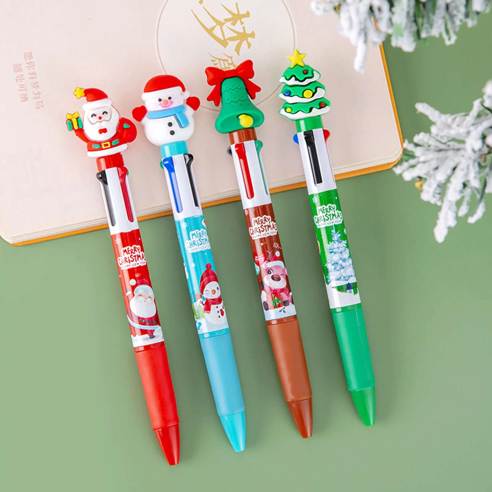 Weihnachten Mehrfarbiger Kugelschreiber Kreatives Weihnachtsthema Mini Tragbarer Farbstift für Büro Schulbedarf